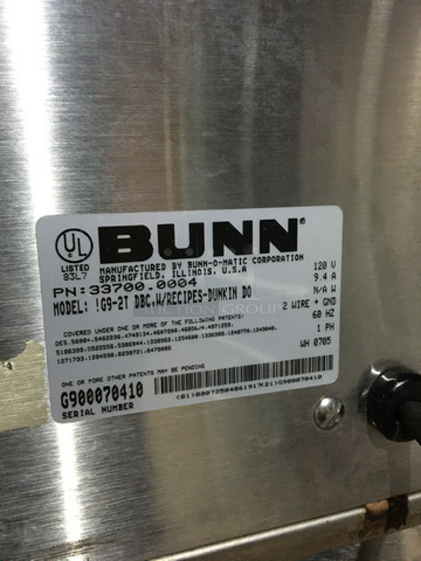 Bunn Commercial Countertop Coffee Bean Grinder! All Stainless Steel! Model G92TDBC Serial G900070410! 120V 1Phase! - Image 5 of 7
