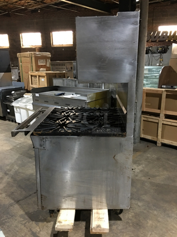 Montague Commercial Natural Gas Powered 6 Burner Stove! With Underneath Storage Space! With Overhead Salamander! All Stainless Steel! On Casters!  - Image 2 of 12