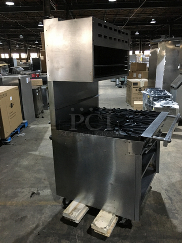Montague Commercial Natural Gas Powered 6 Burner Stove! With Underneath Storage Space! With Overhead Salamander! All Stainless Steel! On Casters!  - Image 4 of 12