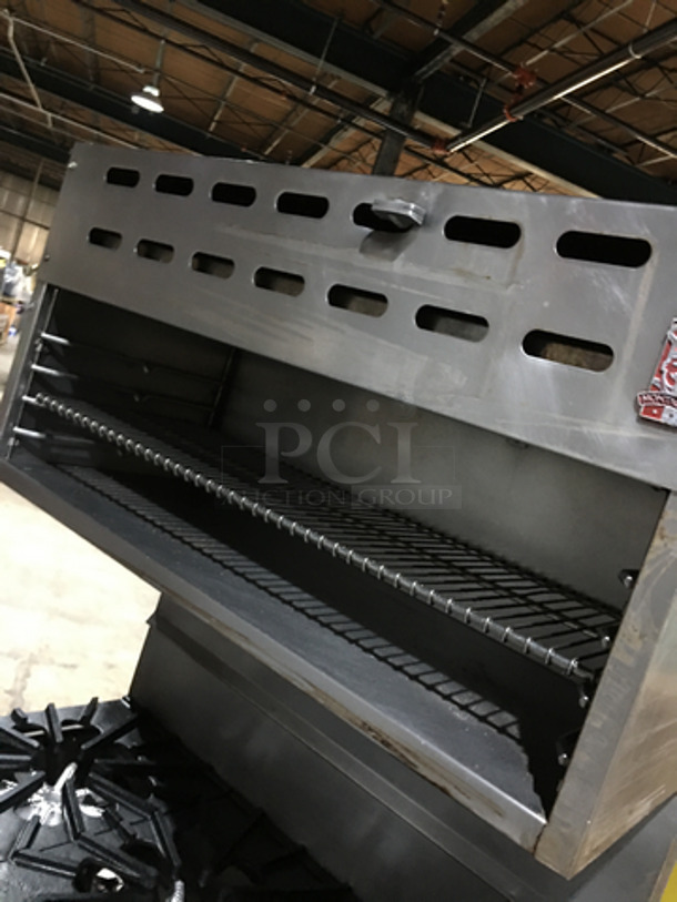 Montague Commercial Natural Gas Powered 6 Burner Stove! With Underneath Storage Space! With Overhead Salamander! All Stainless Steel! On Casters!  - Image 7 of 12