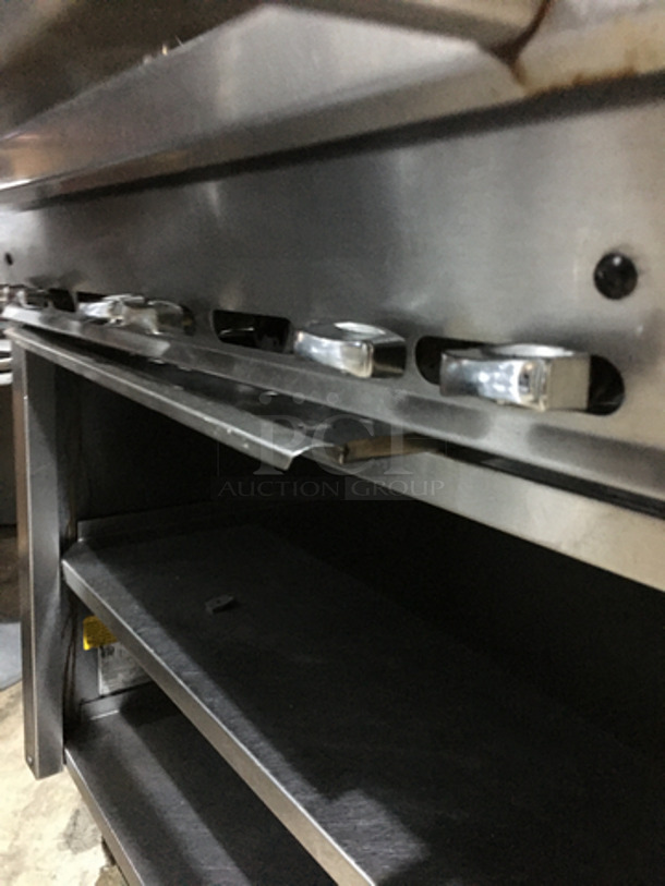 Montague Commercial Natural Gas Powered 6 Burner Stove! With Underneath Storage Space! With Overhead Salamander! All Stainless Steel! On Casters!  - Image 9 of 12