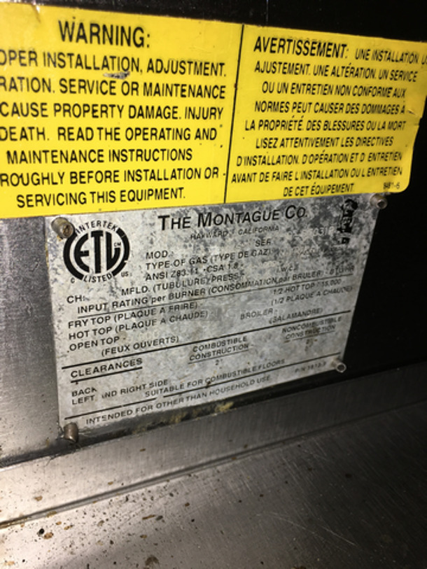Montague Commercial Natural Gas Powered 6 Burner Stove! With Underneath Storage Space! With Overhead Salamander! All Stainless Steel! On Casters!  - Image 10 of 12