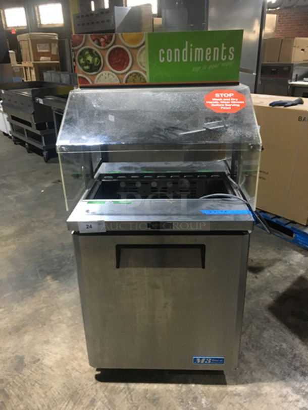 Nice! Turbo Air Refrigerated Salad Bar Island! With Sneeze Guard! With Underneath Storage Space! Model MST28711S Serial KMS299Y007! 115V 1 Phase! On Commercial Casters!