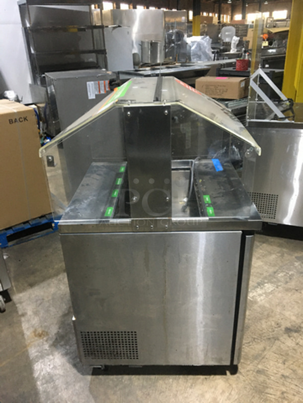 Nice! Turbo Air Refrigerated Salad Bar Island! With Sneeze Guard! With Underneath Storage Space! Model MST28711S Serial KMS299Y007! 115V 1 Phase! On Commercial Casters! - Image 2 of 9