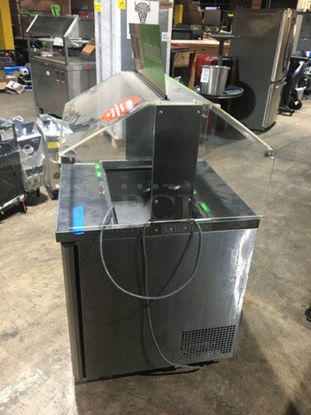 Nice! Turbo Air Refrigerated Salad Bar Island! With Sneeze Guard! With Underneath Storage Space! Model MST28711S Serial KMS299Y007! 115V 1 Phase! On Commercial Casters! - Image 4 of 9