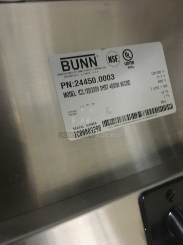 Bunn Commercial Countertop Iced Tea Machine! All Stainless Steel! Model IC3 Serial IC00009298! 120/208V 1Phase! - Image 6 of 7