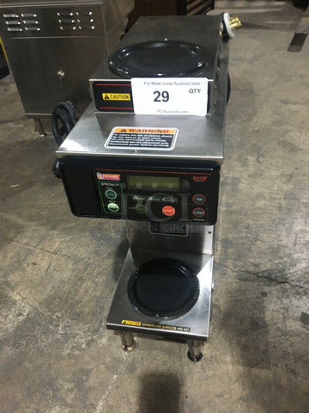 Bunn Commercial Countertop Coffee Brewing Machine! With 2 Coffee Pot Warming Stations! All Stainless Steel! Model AXIOM352 Serial AX00074683! 120/208/240V 1Phase! On Legs! - Image 1 of 8