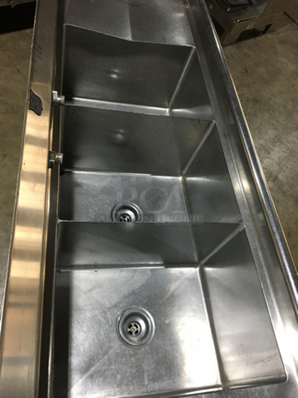 Duke Commercial 3 Compartment Sink! With Left & Right Side Draining Boards! With Backsplash! All Stainless Steel! - Image 5 of 7