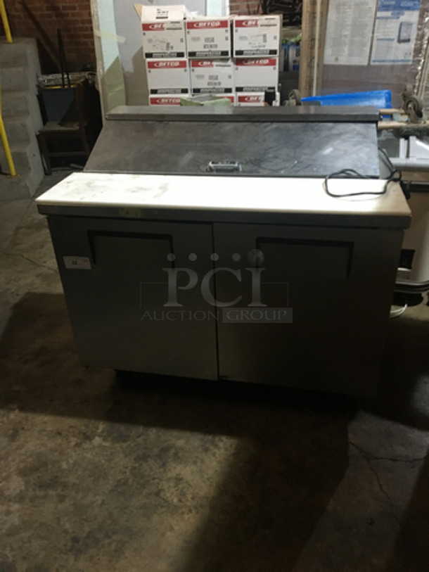 True Commercial Refrigerated Sandwich Prep Table! With 2 Door Underneath Storage Space! All Stainless Steel! Model TSSU4812 Serial 13941123! 115V 1Phase! On Commercial Casters!
