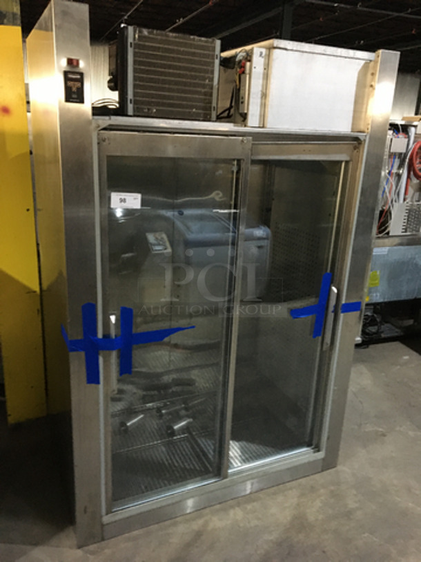 Traulsen Commercial 2 Sliding Door Reach In Cooler Merchandiser! All Stainless Steel! Model RHT232WUTFHL Serial T0257502DD! 115V 1Phase! Not Tested!