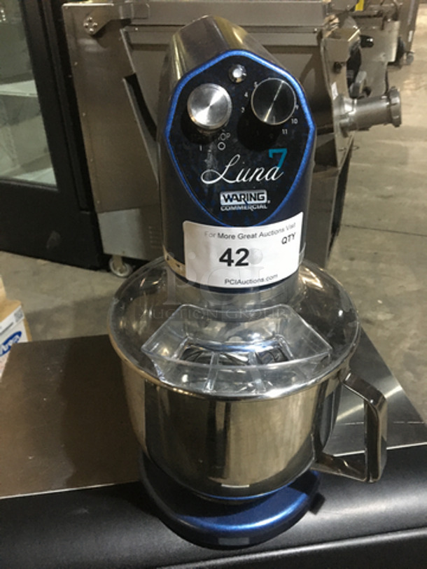Waring Commercial Countertop 7 Quart Planetary Mixer! Luna Series! With Bowl, Hook, Whip, & Paddle Attachments! Model WSM7L Serial 19030071165! 110/120V!
