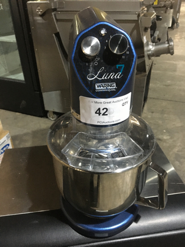 Waring Commercial Countertop 7 Quart Planetary Mixer! Luna Series! With Bowl, Hook, Whip, & Paddle Attachments! Model WSM7L Serial 19030071165! 110/120V!
 - Image 1 of 10