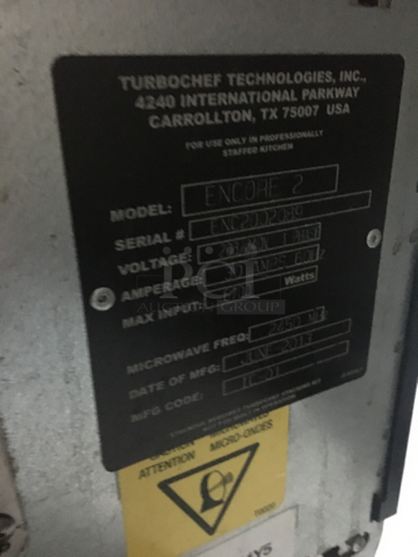 2013 Turbo Chef Commercial Countertop Rapid Cook Oven! Encore Edition! Model ENCORE2 Serial ENC2D02089! 208/240V 1Phase! On Legs! - Image 5 of 8