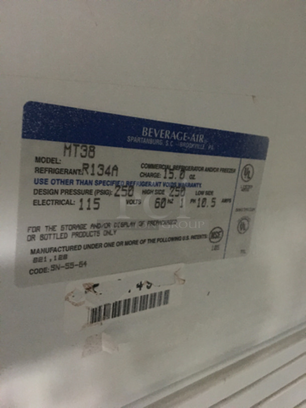 Beverage Air 2 Sliding Door Reach In Refrigerator Merchandiser! With Poly Coated Racks! Model MT38! 115V 1Phase! - Image 8 of 9