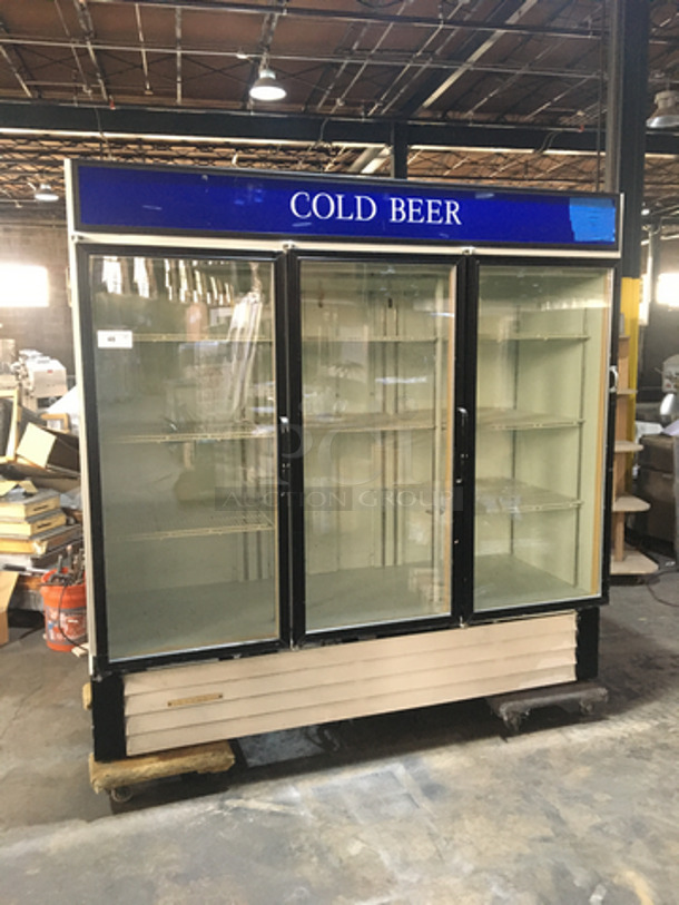 Hussmann Commercial 3 Door Reach In Refrigerator Merchandiser! With Poly Coated Racks! Model RR0721G41 Serial 95B32210! 115V 1Phase! - Image 1 of 9