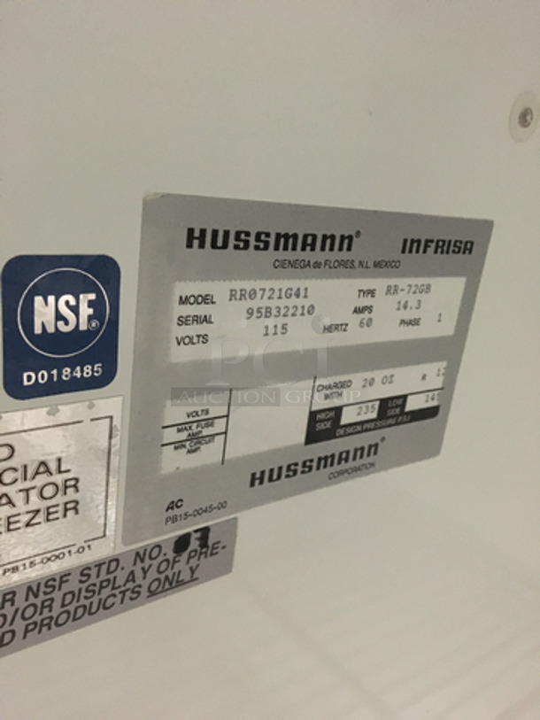 Hussmann Commercial 3 Door Reach In Refrigerator Merchandiser! With Poly Coated Racks! Model RR0721G41 Serial 95B32210! 115V 1Phase! - Image 8 of 9