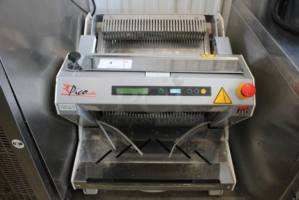 GORGEOUS! JAC Model Picomatic Metal Commercial Countertop Bread Loaf Slicer. 115 Volts, 1 Phase. 23x28x25. Tested and Working!