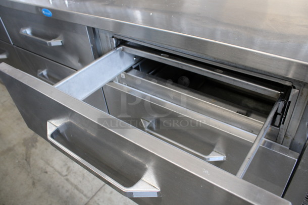 WOW! Randell Stainless Steel Commercial Pizza Prep Table w/ 2 Lids, 9 Drawers, 2 Check Order Holding Rods and Double Over Shelf on Commercial Casters. 125 Volts, 1 Phase. 95x34x77. Tested and Powers On But Does Not Get Cold - Image 7 of 10