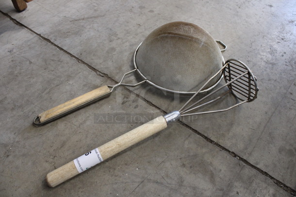 2 Various Items; Strainer and Masher. 23x10x4, 5x5x19. 2 Times Your Bid! - Image 1 of 3