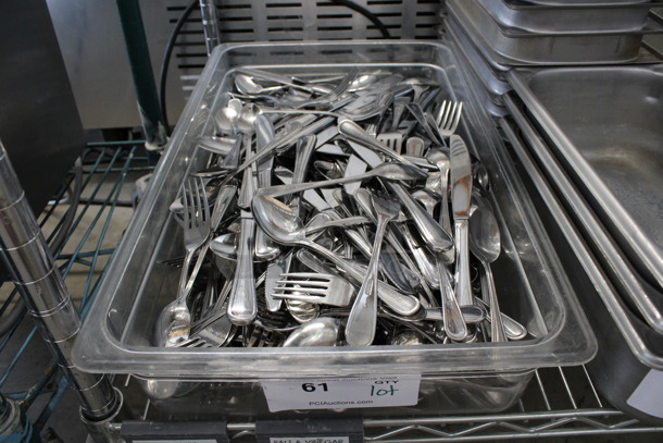 ALL ONE MONEY! Lot of Various Silverware Including Forks, Spoons and Knives in Clear Poly Full Size Drop In Bin! 1/1x4