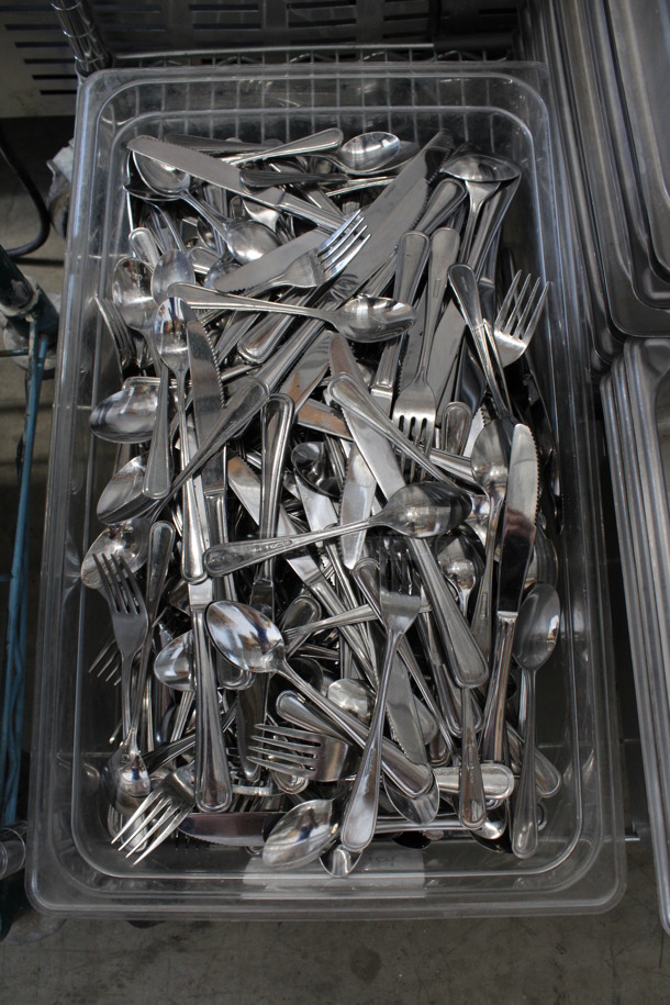 ALL ONE MONEY! Lot of Various Silverware Including Forks, Spoons and Knives in Clear Poly Full Size Drop In Bin! 1/1x4 - Image 2 of 5