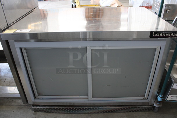 Continental Model SW48-SGD Stainless Steel Commercial 2 Door Undercounter Cooler w/ Sliding Doors on Commercial Casters. 115 Volts, 1 Phase. 48x30x34. Tested and Working! - Image 1 of 7
