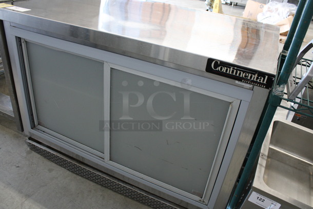 Continental Model SW48-SGD Stainless Steel Commercial 2 Door Undercounter Cooler w/ Sliding Doors on Commercial Casters. 115 Volts, 1 Phase. 48x30x34. Tested and Working! - Image 2 of 7