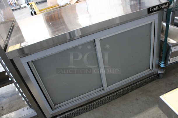 Continental Model SW48-SGD Stainless Steel Commercial 2 Door Undercounter Cooler w/ Sliding Doors on Commercial Casters. 115 Volts, 1 Phase. 48x30x34. Tested and Working! - Image 3 of 7
