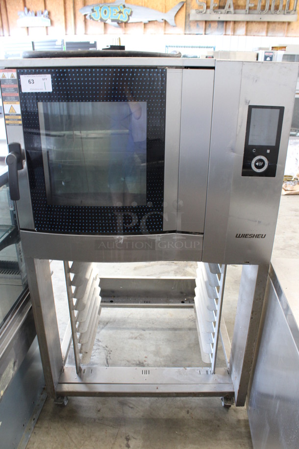 MARVELOUS! Wieshu Model X3002-A-ACBCDZZZ Stainless Steel Commercial Floor Style Electric Powered Oven w/ Lower Pan Rack on Commercial Casters. 208 Volts, 3 Phase. 37x35x62