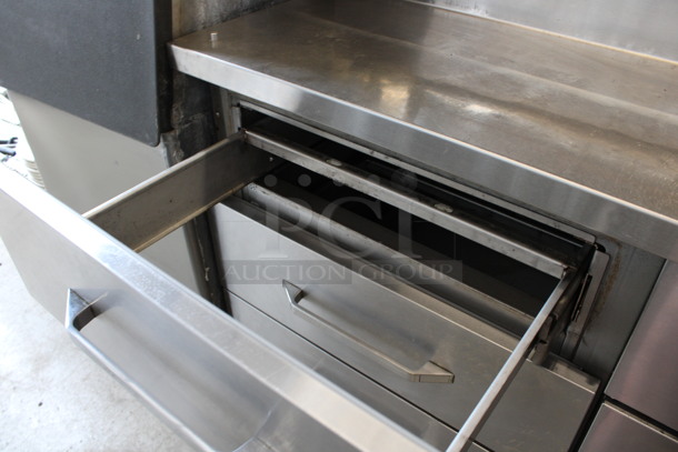 WOW! Randell Stainless Steel Commercial Pizza Prep Table w/ Lid, 6 Drawers, 2 Check Order Holding Rods and Double Over Shelf on Commercial Casters. 125 Volts, 1 Phase. 68x34x75. Tested and Working! - Image 7 of 8