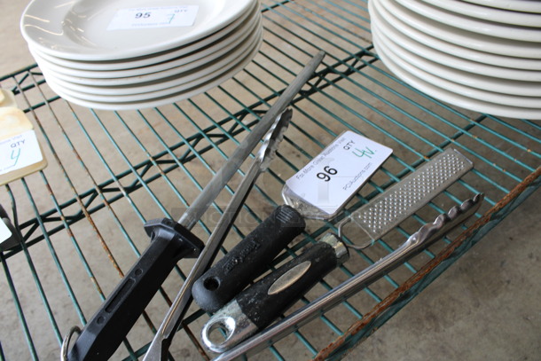 4 Various Metal Utensils; 2 Zesters, Tongs and Knife Sharpening Rod! Includes 17". 4 Times Your Bid! - Image 3 of 3