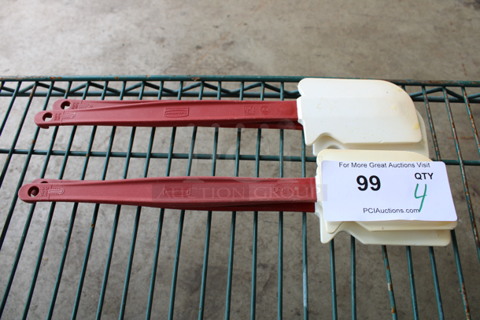 4 Rubbermaid Red and White Poly Scrapers. 14". 4 Times Your Bid!