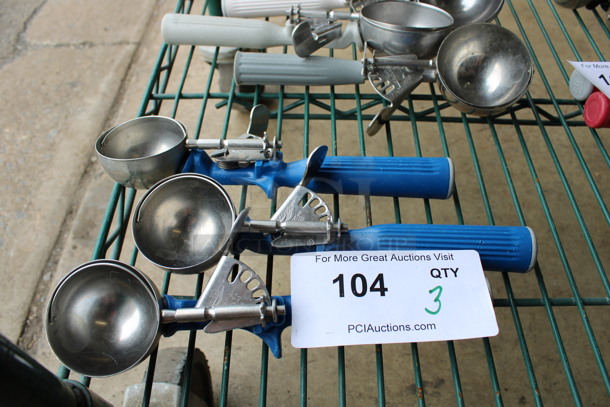 3 Metal Scoopers w/ Blue Handles. Includes 9.5". 3 Times Your Bid! - Image 3 of 3