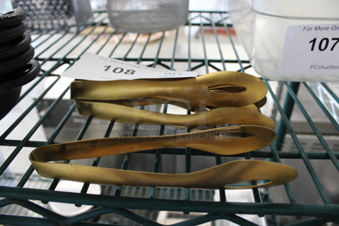 4 Metal Gold Colored Tongs. 6". 4 Times Your Bid!