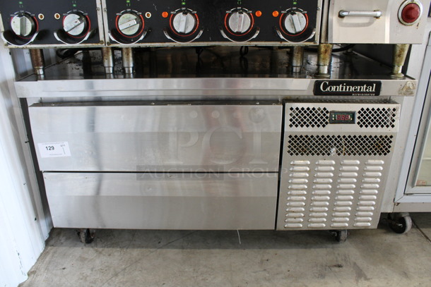 Continental Stainless Steel Commercial 2 Drawer Chef Base on Commercial Casters. 48x34x27. Tested and Working! - Image 1 of 4