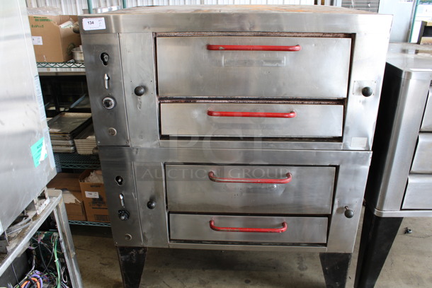 2 AWESOME! Attias Stainless Steel Commercial Natural Gas Powered Single Deck Pizza Ovens on Metal Legs. 55x42x67.5. 2 Times Your Bid!