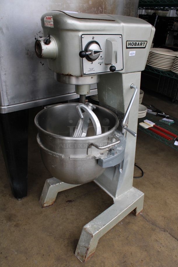 AWESOME! Hobart Model D 300 Metal Commercial Floor Style 30 Quart Planetary Mixer w/ Stainless Steel Mixing Bowl, Paddle and Dough Hook Attachments. 115 Volts, 1 Phase. 21x26x46. Tested and Working!