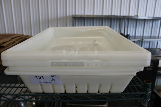 3 White Poly Bins; 1 Straining. 18x26x4, 18x26x5. 3 Times Your Bid!