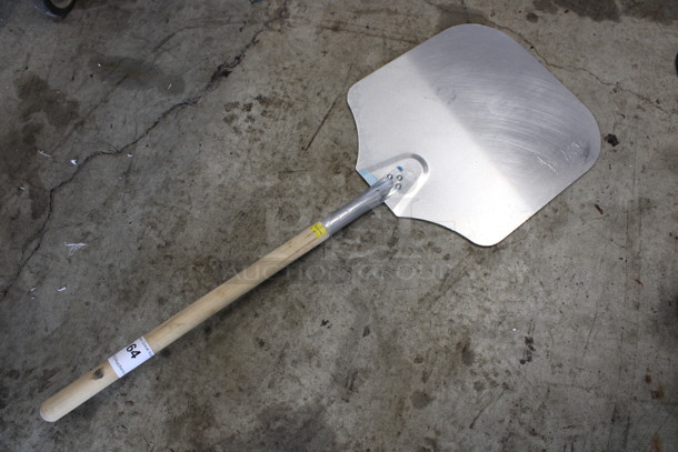 Metal Pizza Peel w/ Wooden Handle. 14x37.5x1 - Image 1 of 3