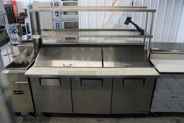 SWEET! 2016 True Model TSSU-72-30M-B-ST Stainless Steel Commercial Sandwich Salad Prep Table Bain Marie Mega Top w/ Cutting Board and Double Over Shelf on Commercial Casters. 115 Volts, 1 Phase. 72x35x69. Tested and Working! - Image 1 of 12