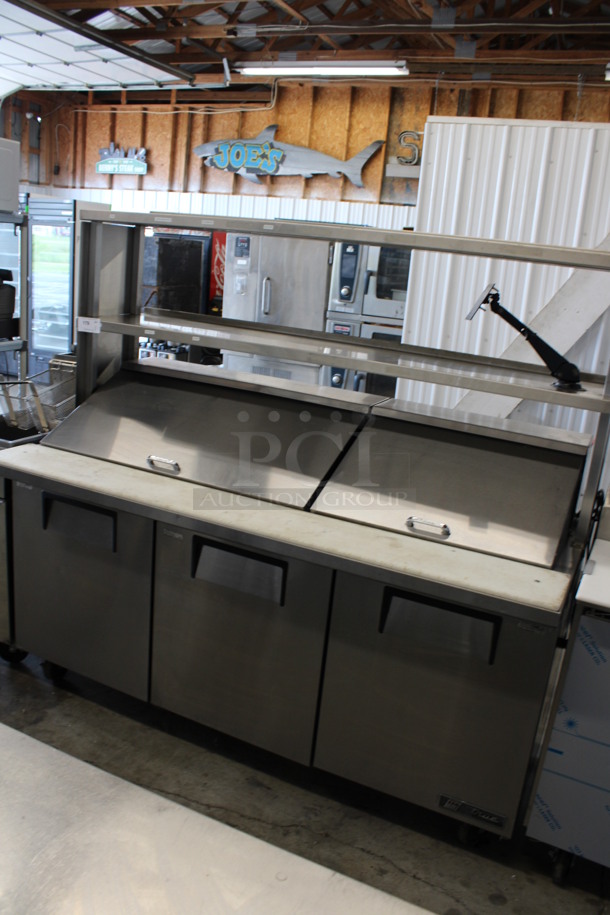 SWEET! 2016 True Model TSSU-72-30M-B-ST Stainless Steel Commercial Sandwich Salad Prep Table Bain Marie Mega Top w/ Cutting Board and Double Over Shelf on Commercial Casters. 115 Volts, 1 Phase. 72x35x69. Tested and Working! - Image 2 of 12