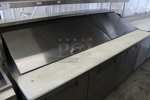 SWEET! 2016 True Model TSSU-72-30M-B-ST Stainless Steel Commercial Sandwich Salad Prep Table Bain Marie Mega Top w/ Cutting Board and Double Over Shelf on Commercial Casters. 115 Volts, 1 Phase. 72x35x69. Tested and Working! - Image 4 of 12