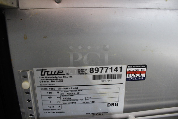 SWEET! 2016 True Model TSSU-72-30M-B-ST Stainless Steel Commercial Sandwich Salad Prep Table Bain Marie Mega Top w/ Cutting Board and Double Over Shelf on Commercial Casters. 115 Volts, 1 Phase. 72x35x69. Tested and Working! - Image 7 of 12