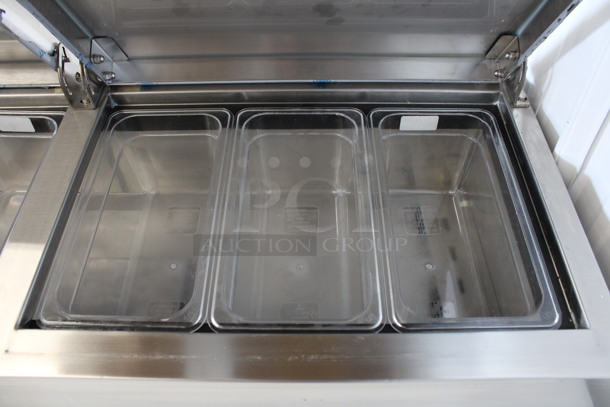 WOW! 2020 Asber Model APTP67 Stainless Steel Commercial Pizza Prep Table w/ Oversized Cutting Board on Commercial Casters. 115 Volts, 1 Phase. 68x35x45. Tested and Working! - Image 4 of 8