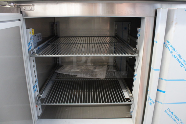 WOW! 2020 Asber Model APTP67 Stainless Steel Commercial Pizza Prep Table w/ Oversized Cutting Board on Commercial Casters. 115 Volts, 1 Phase. 68x35x45. Tested and Working! - Image 6 of 8
