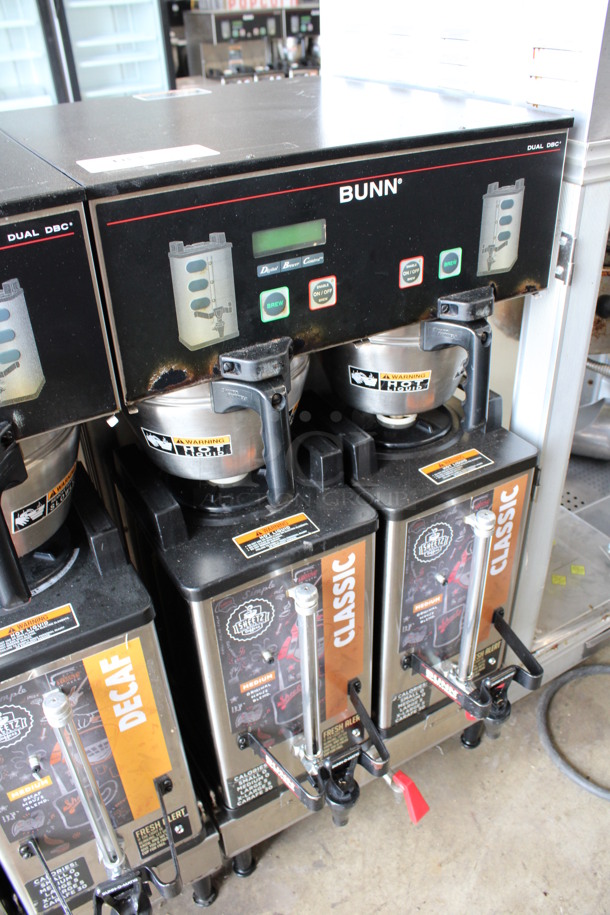 2012 Bunn Model DUAL SH DBC Stainless Steel Commercial Countertop Dual Coffee Machine w/ Hot Water Dispenser, 2 Bunn Model SH SERVER Satellite Servers and 2 Metal Brew Baskets. 120/208-240 Volts, 1 Phase. 18x24x36. Tested and Working! - Image 2 of 6