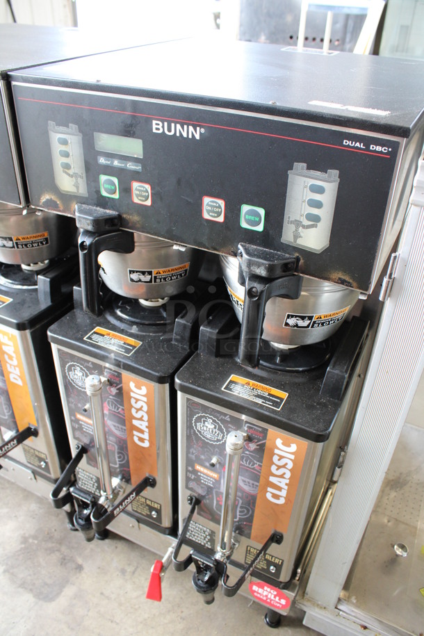 2012 Bunn Model DUAL SH DBC Stainless Steel Commercial Countertop Dual Coffee Machine w/ Hot Water Dispenser, 2 Bunn Model SH SERVER Satellite Servers and 2 Metal Brew Baskets. 120/208-240 Volts, 1 Phase. 18x24x36. Tested and Working! - Image 3 of 6