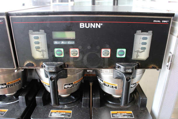 2012 Bunn Model DUAL SH DBC Stainless Steel Commercial Countertop Dual Coffee Machine w/ Hot Water Dispenser, 2 Bunn Model SH SERVER Satellite Servers and 2 Metal Brew Baskets. 120/208-240 Volts, 1 Phase. 18x24x36. Tested and Working! - Image 4 of 6