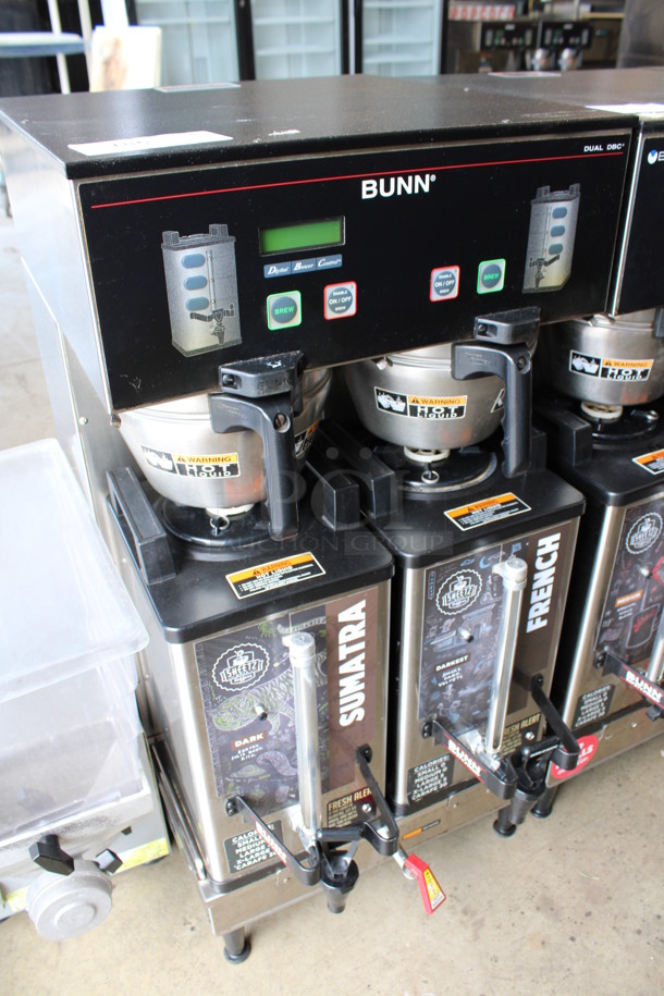 2015 Bunn Model DUAL SH DBC Stainless Steel Commercial Countertop Dual Coffee Machine w/ Hot Water Dispenser, 2 Bunn Model SH SERVER Satellite Servers and 2 Metal Brew Baskets. 120/208-240 Volts, 1 Phase. 18x24x36. Tested and Working! - Image 2 of 5
