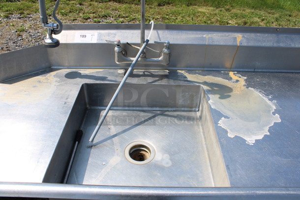 Stainless Steel Commercial Right Side Dirty Side Dishwasher Table w/ Sink Bay, Handles and Spray Nozzle Attachment. 60x30x43. Bay 20x20x5 - Image 2 of 5